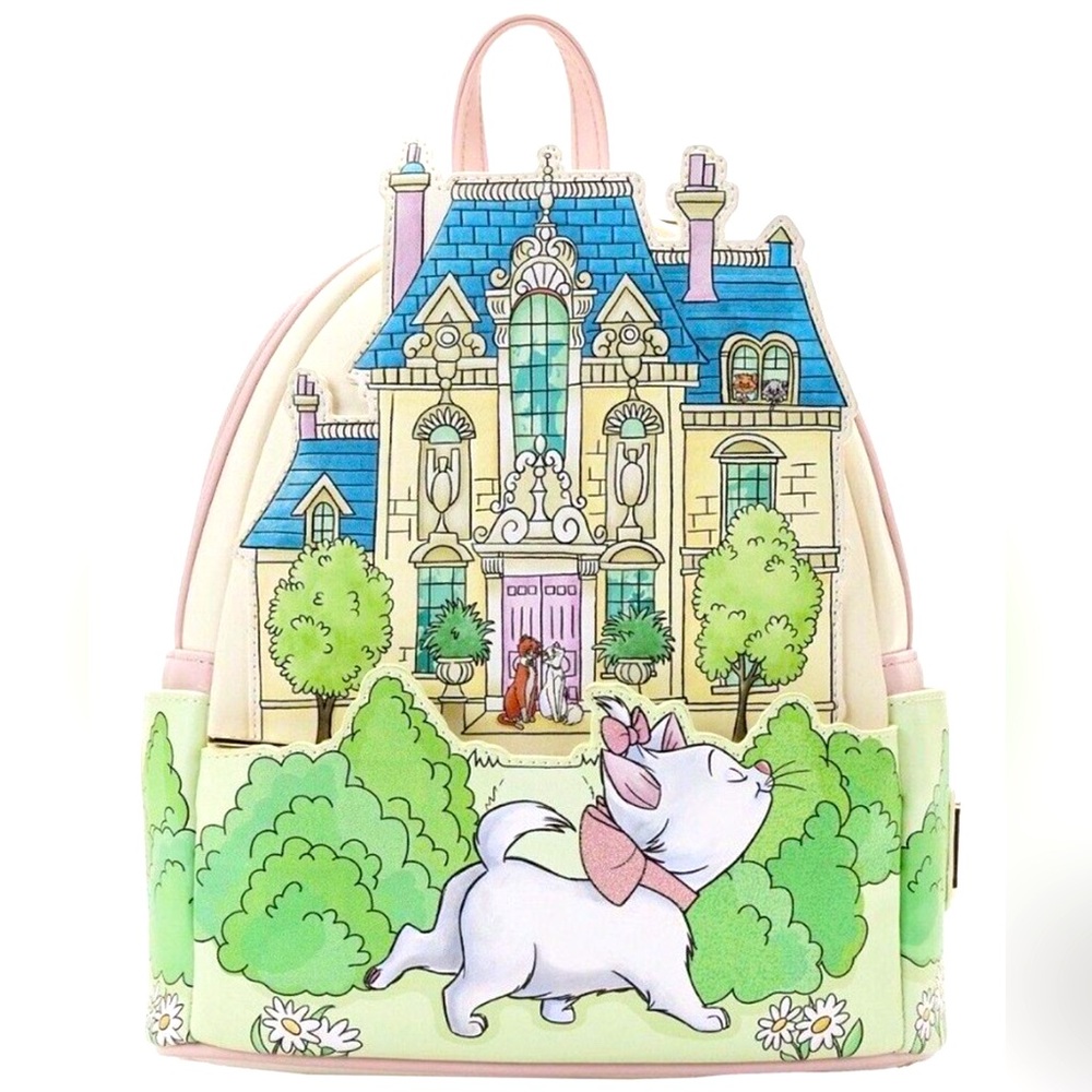 Loungefly Disney Marie Mansion Scene Mini Backpack in Blue, Pink, Green, Cream